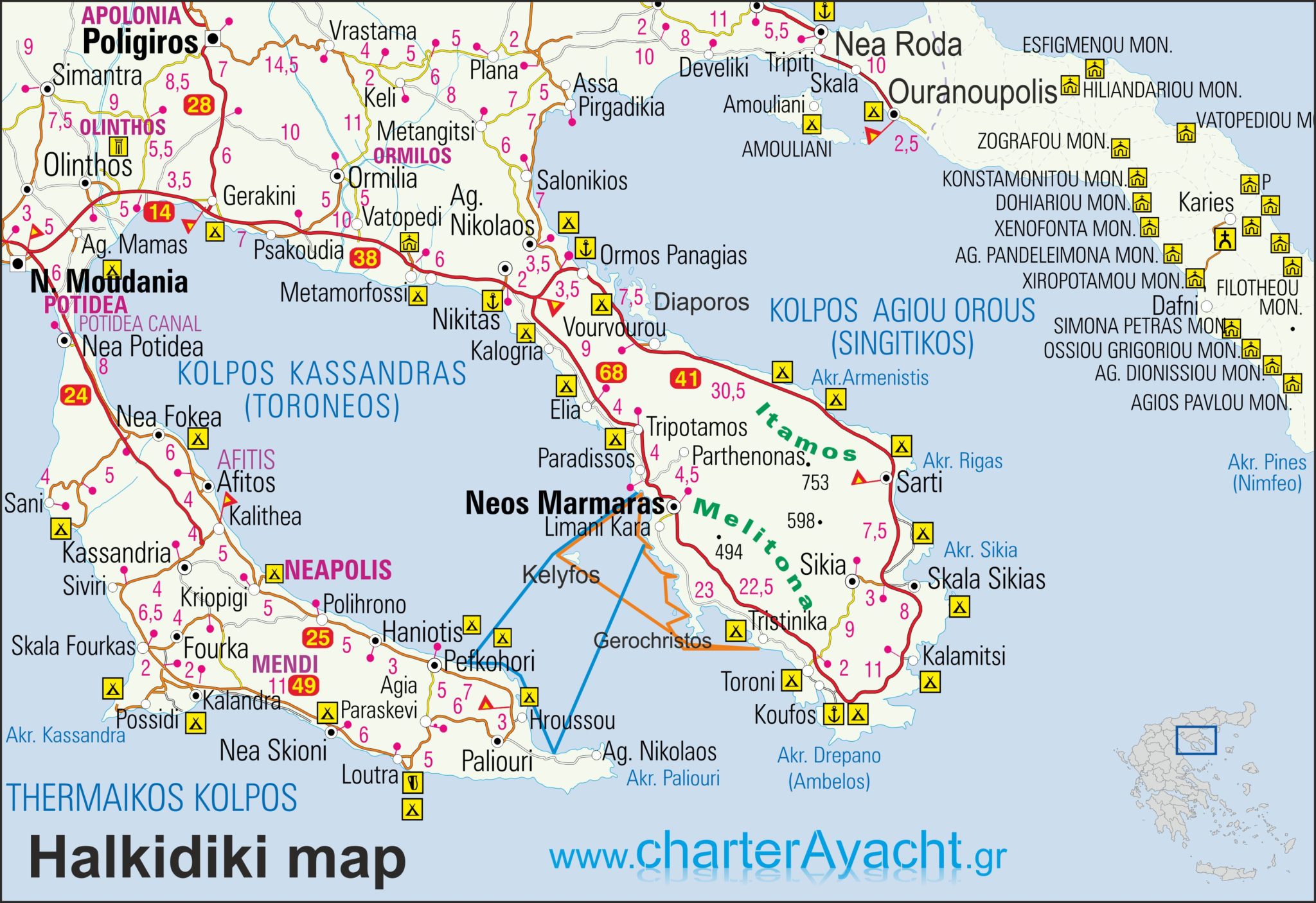 Maps - Halkidiki maps : Halkidiki sailing boat trips & N. Sporades